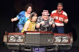 In &ldquo;Leaving Iowa,&rdquo; remembering family road trips is the focus. The cast includes, from left, Cristin Fenzel, Bonnie Ronan, Justin Tinsley and Robert Hankins. Driftwood Players photo