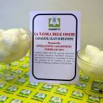 Buffalo mozzarellas are displayed near a sign listing police operations against restaurants and bars owned by the Camorra crime syndicate during a report on organized crime infiltration in Italy&rsquo;s much prized food and agriculture businesses in Rome on Tuesday. (AP Photo/Gregorio Borgia)