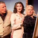 Jake Ragonesi photo Grandpa Vanderhof (David Persson) and Alice Sycamore (Rebecca Erickson) preview the latest painting by Penelope Carmichael (Pamela Tobiason) in Red Curtain&rsquo;s production of &ldquo;You Can&rsquo;t Take It With You.&rdquo;