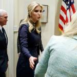 Ivanka Trump, followed by Vice President Mike Pence, arrives for a meeting with President Donald Trump about veterans affairs on Friday, March 17, in the Roosevelt Room of the White House in Washington. (AP Photo/Evan Vucci, file)