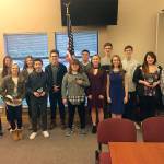 The Kiwanis Club of Snohomish named its Students of the Quarter from local schools. Pictured are (front row from left) Chloe Seelhoff, Gunnar Sturlaugson, Hailey Plucker, Alyssa Jordan, Mikalya Black, Elizabeth Gamble, Jordan McCrorey; (back row from left) Josh McCallum, Miriam Escoto, Kristian Mock, Tyler Roth, Daniel Geiszler, and Nathan Peters. (Contributed photo)