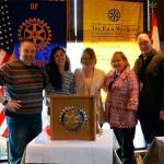 The Monroe Rotary Club on Feb. 22, 2017, distributed a total of $15,000 to representatives of four community organizations. Pictured left are Club President Sam Wirshing, Sarah Lundstrum of Take the Next Step, Melanie Ryan of Beck&rsquo;s Place, Sue Skillen of the Monroe Public School Foundation, and Jeff Rasmussen of the Monroe Boys & Girls Club. (Contributed photo)