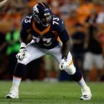 Broncos offensive tackle Russell Okung, a former Seahawk, is expected to discuss a return to Seattle when free agency opens on Thursday. (AP Photo/Jack Dempsey)