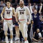 Gonzaga&rsquo;s Przemek Karnowski (24) celebrates after scoring against Saint Mary&rsquo;s in the second half of the championship of the West Coast Conference tournament on March 7, 2017, in Las Vegas. Gonzaga won 74-56. (AP Photo/John Locher)