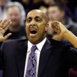 Washington head coach Lorenzo Romar directs his team against Southern California during a game Feb. 1, 2017, in Seattle. (AP Photo/Elaine Thompson)