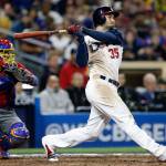 The United States&rsquo; Eric Hosmer watches his two-run home run in front of Venezuela catcher Robinson Chirinos during the eighth inning of a second-round World Baseball Classic game on March 15, 2017, in San Diego. The United States won 4-2. (AP Photo/Alex Gallardo)
