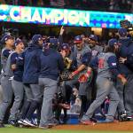The U.S. team celebrates an 8-0 win over Puerto Rico in the final of the World Baseball Classic on March 22, 2017, in Los Angeles. (AP Photo/Mark J. Terrill)