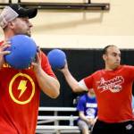 Dodgeballers Ole Rondne, (top left) and Julio Rangel take aim March 11 at the Monroe Boys & Girls Club. (Kevin Clark / The Herald)