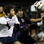 Mariner&rsquo;s Raoul Trejo, left, and Kamiak&rsquo;s Manuel Segura vie for control a loose ball in the first half Friday night at Mariner High on March 24, 2017. (Kevin Clark / The Herald)