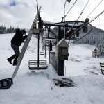 Ian Terry / The Herald Bruce Albert does some routine maintenance on Kehr&rsquo;s Chair at Stevens Pass on Thursday, Nov. 17. "This heavier snow helps keep the brush down," Albert said of the fresh snow that&rsquo;s fallen at higher altitudes in the Cascade Mountains during the past few days. Photo taken on 11172016