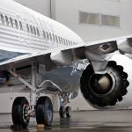 The first of the large Boeing 737 MAX 9 models sits outside its production plant, Tuesday, March 7, in Renton. The MAX uses new LEAP engines, carrying a fan diameter of more than 69 inches, dwarfing the older CFM-56 engine on current 737 models, with its 61-inch fan. (AP Photo/Elaine Thompson)