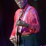 In this May 30, 2009 photo, Chuck Berry performs at The Domino Effect, a tribute concert to New Orleans rock and roll musician Fats Domino, at the New Orleans Arena in New Orleans. (AP Photo/Patrick Semansky)