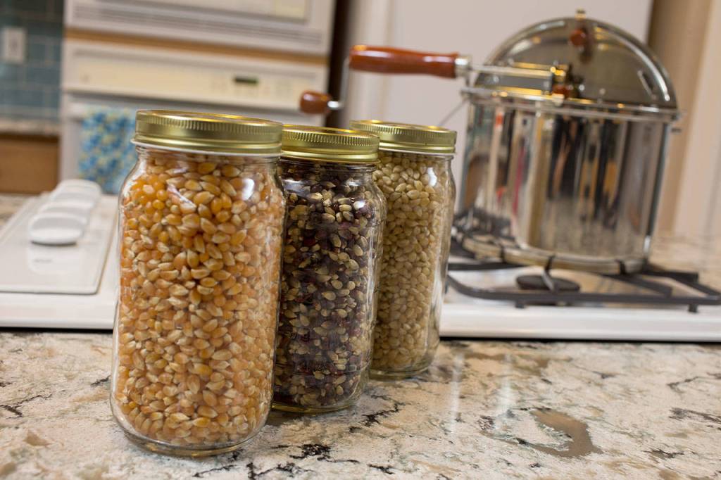 Yellow, jewel and white popcorn varieties are shown. (Andy Bronson / The Herald)