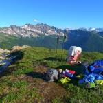 Photos courtesy Mike Woodmansee                                Woodmansee sets up camp in the Glacier Peak Wilderness.