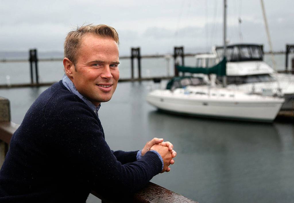 Andy Stephens visits the Everett Marina on Friday, the place from which he departed on a solo round-the-world sailing trip July 12. (Dan Bates / The Herald)