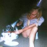 Susan King, whose leg was amputated at the hip after a 1993 car accident, with her dog Susie Q shortly before her arrest. (Courtesy of Susan King)