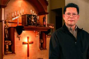 After thieves busted St. Mary Catholic Church&rsquo;s tabernacle last month, police said it was destroyed. However, resourceful parishioner Dang Mai, 59, of Marysville found a way to fix it, and did so. (Dan Bates / The Herald)
