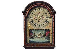 Early 19th century Dutch wall clock entertains with automata
