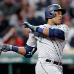 Seattle&rsquo;s Robinson Cano watches his two-run home run during the fourth inning of Friday&rsquo;s game in Cleveland. (AP Photo/Tony Dejak)