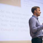 Jevin West, a professor in the Information School at the University of Washington, addresses students on the first day of the class &ldquo;Calling Bullshit in the Age of Big Data.&rdquo;​ (Quinn Russell Brown for The Herald)