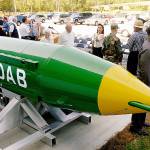 A GBU-43B, or massive ordnance air blast (MOAB) weapon, on display at the Air Force Armament Museum on Eglin Air Force Base near Valparaiso, Florida in 2004. U.S. forces in Afghanistan struck an Islamic State tunnel complex in eastern Afghanistan on Thursday with a GBU-43B, the largest non-nuclear weapon ever used in combat by the U.S. military. (Mark Kulaw/Northwest Florida Daily News via AP)