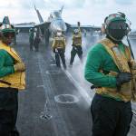 In this photo provided by the U.S. Navy, sailors conduct flight operations on the aircraft carrier USS Carl Vinson (CVN 70) flight deck in April 8, 2017. The Trump administration deployed an aircraft carrier to the region this week in a show of force that also could expose American weakness. If the North proceeds with a ballistic missile or nuclear test and the U.S. does nothing in response, America’s deterrence will appear diminished. The USS Carl Vinson is steaming to waters off the Korean Peninsula as anticipation mounts that Kim Jong Un will stage another weapons test around the anniversary of the nation’s founder on Saturday.(Mass Communication Specialist 3rd Class Matt Brown/U.S. Navy via AP)