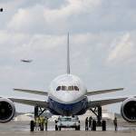 Boeing employees walk a new 787-10 Dreamliner down towards the delivery ramp area at the company&rsquo;s facility in South Carolina on March 31. (AP Photo/Mic Smith)