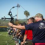Retired U.S. Marine Corps Sgt. Daniel Erlandson draws his bow during the 2017 Marine Corps Trials Archery Competition, held March 13 at Marine Corps Base Camp Pendleton, Calif. Erlandson, an Everett native, also competed in seated volleyball at the Trials, an adaptive sports event for injured and recovering service members and veterans. (U.S. Marine Corps photo by Lance Cpl. Ariana Acosta)