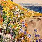 Paul Morgan Gustin was a hiker in the Cascades and that is where he made a series of pictures of Northwest wildflowers. An entire wall of the Botanical Exuberance exhibition at Cascadia Art Museum is devoted to similar works by Gustin.