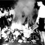 Members of the Hitler Youth burn books condemned as Jewish-Marxist in Salzburg, Austria, on April 30, 1938. (Associated Press archive)