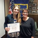 South Everett-Mukilteo Rotary Club President Cassie Franklin (right) congratulates Kamiak High School&rsquo;s Katherine Slack on being named a Student of the Month. (Contributed photo)