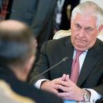 U.S. Secretary of State Rex Tillerson (right) listens to Russian Foreign Minister Sergey Lavrov during their meeting in Moscowon Wednesday. (AP Photo/Alexander Zemlianichenko)