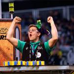 Jackson High School junior Zach Hubbard, from team Jack in the Bot, cheers at a world robotics competition held April 19-22 in Houston. (FIRST photo by Argenis Apolinario)