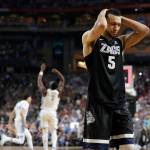 Gonzaga&rsquo;s Nigel Williams-Goss (5) reacts after the final whistle of the NCAA championship game against North Carolina on April 3, 2017, in Glendale, Ariz. (AP Photo/Mark Humphrey)