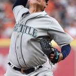 Mariners starting pitcher Felix Hernandez delivers a pitch during the second inning of a game against the Astros on April 3, 2017, in Houston. (AP Photo/Eric Christian Smith)