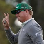 Charley Hoffman waves after fishing the first round of the Masters golf tournament on April 6, 2017, in Augusta, Ga. (AP Photo/David Goldman)