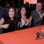 Former Washington guard Kelsey Plum (left) reacts after being announced as the No. 1 pick in the WNBA draft by the San Antonio Stars on April 13, 2017, in New York. (AP Photo/Julie Jacobson)