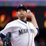 Mariners starting pitcher James Paxton throws against the Rangers during the second inning of a game April 15, 2017, in Seattle. (AP Photo/Elaine Thompson)