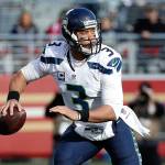 Seahawks quarterback Russell Wilson (3) looks for a receiver during the first half of a game against the 49ers on Jan. 1, 2017, in Santa Clara, Calif. (AP Photo/Tony Avelar)