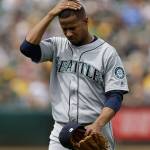 Mariners pitcher Ariel Miranda is removed in the fourth inning of a game against the Athletics on April 22, 2017, in Oakland, Calif. (AP Photo/Ben Margot)