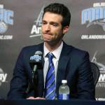 Orlando Magic general manager Rob Hennigan pauses to answer a question during a news conference in February of 2015. The Magic have fired Hennigan after missing the postseason for five straight seasons. (Stephen M. Dowell/Orlando Sentinel via AP, File)