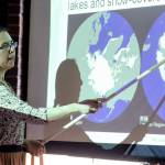 Dr. Marcela Ewert, oceanographer at Edmonds Community College, addresses members of the First Presbyterian on Sunday morning in Everett. (Kevin Clark / The Herald)