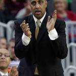Washington head coach Lorenzo Romar reacts after a play against Southern California during a game in the first round of the Pac-12 men&rsquo;s tournament on Wednesday, March 8,in Las Vegas. Romar was hired by the University of Arizona as an assistant head coach. (AP Photo/John Locher)