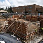 Construction commences on Northshore Christian Academy&rsquo;s new school building in Mukilteo on April 12. The new $3.3 million section of the private school is on track to open for the 2017-18 school year. (Ian Terry / The Herald)