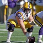 LSU center Ethan Pocic (77) lines up for a play during the first half of the Citrus Bowl against Louisville on Dec. 31, 2016, in Orlando, Fla. (AP Photo/John Raoux)