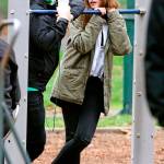 Anne Hathaway on the set of &ldquo;Colossal&rdquo; with director Nacho Vigalondo. (Chris Helcermanas-Benge/TNS)