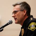 New Lynnwood Chief of Police Tom Davis speaks Tuesday, prior to a celebration at the Lynnwood Convention Center. (Dan Bates / The Herald)