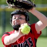 Mountlake Terrace&rsquo;s Kira Doan winds up for a pitch against Edmonds-Woodway on April 28, 2017, in Mountlake Terrace. (Kevin Clark / The Herald)