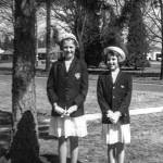 Julie Muhlstein (right), then Julie Ahrens, with her sister Leslie in their bonnets on an Easter morning in the 1960s in Spokane. (Ahrens family photo)