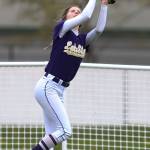 Lake Stevens&rsquo; Meghan McGinnis makes a catch in the outfield during Monday&rsquo;s game in Lake Stevens. (Andy Bronson / The Herald)
